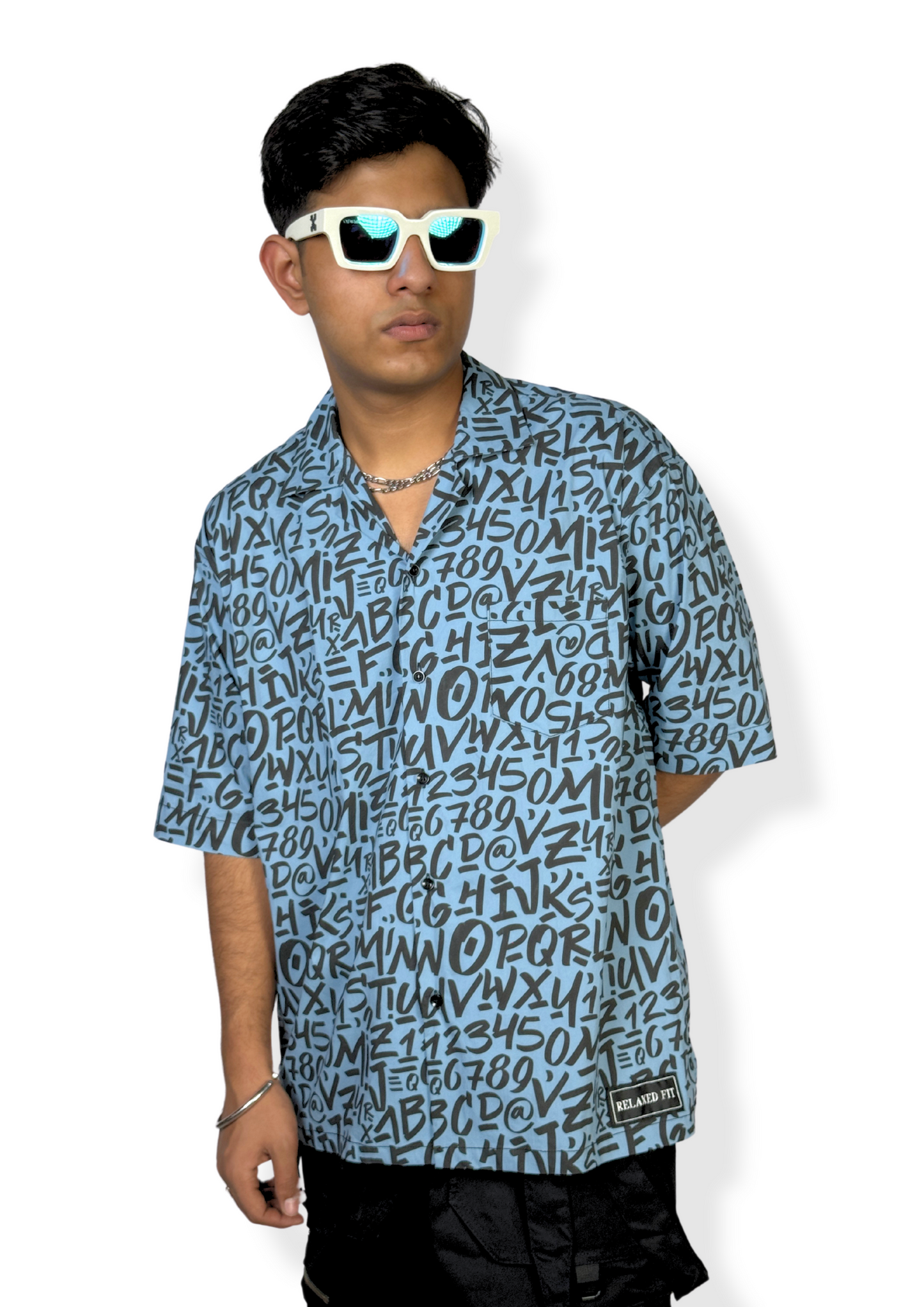 BLUE ALPHABETS (RELAXED FIT SHIRT)