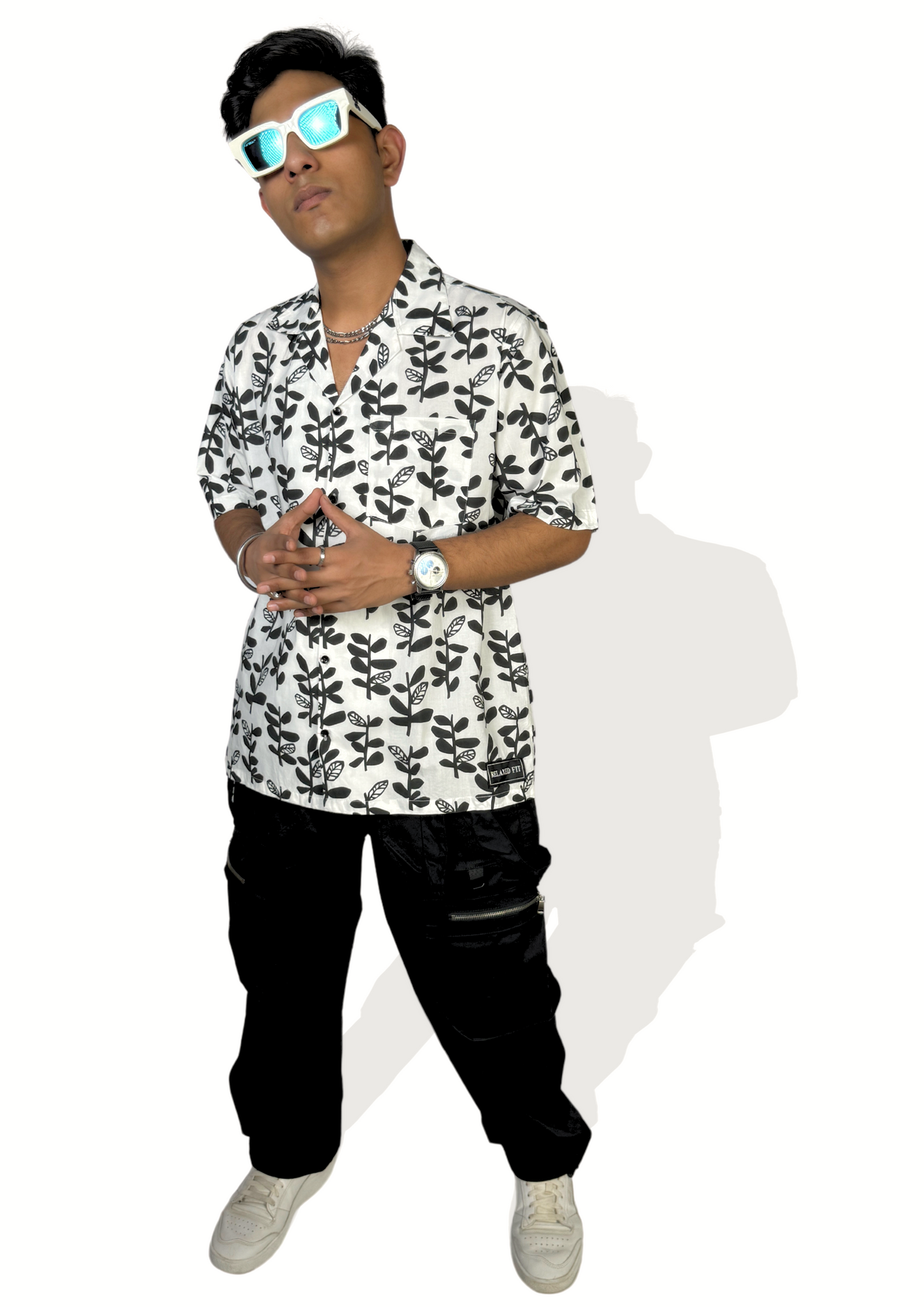 White-Black Leaves (RELAXED FIT SHIRT)
