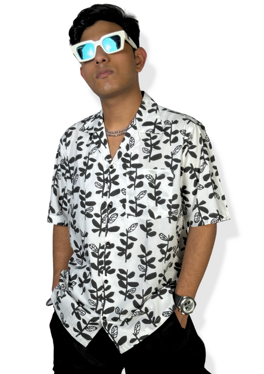 White-Black Leaves (RELAXED FIT SHIRT)