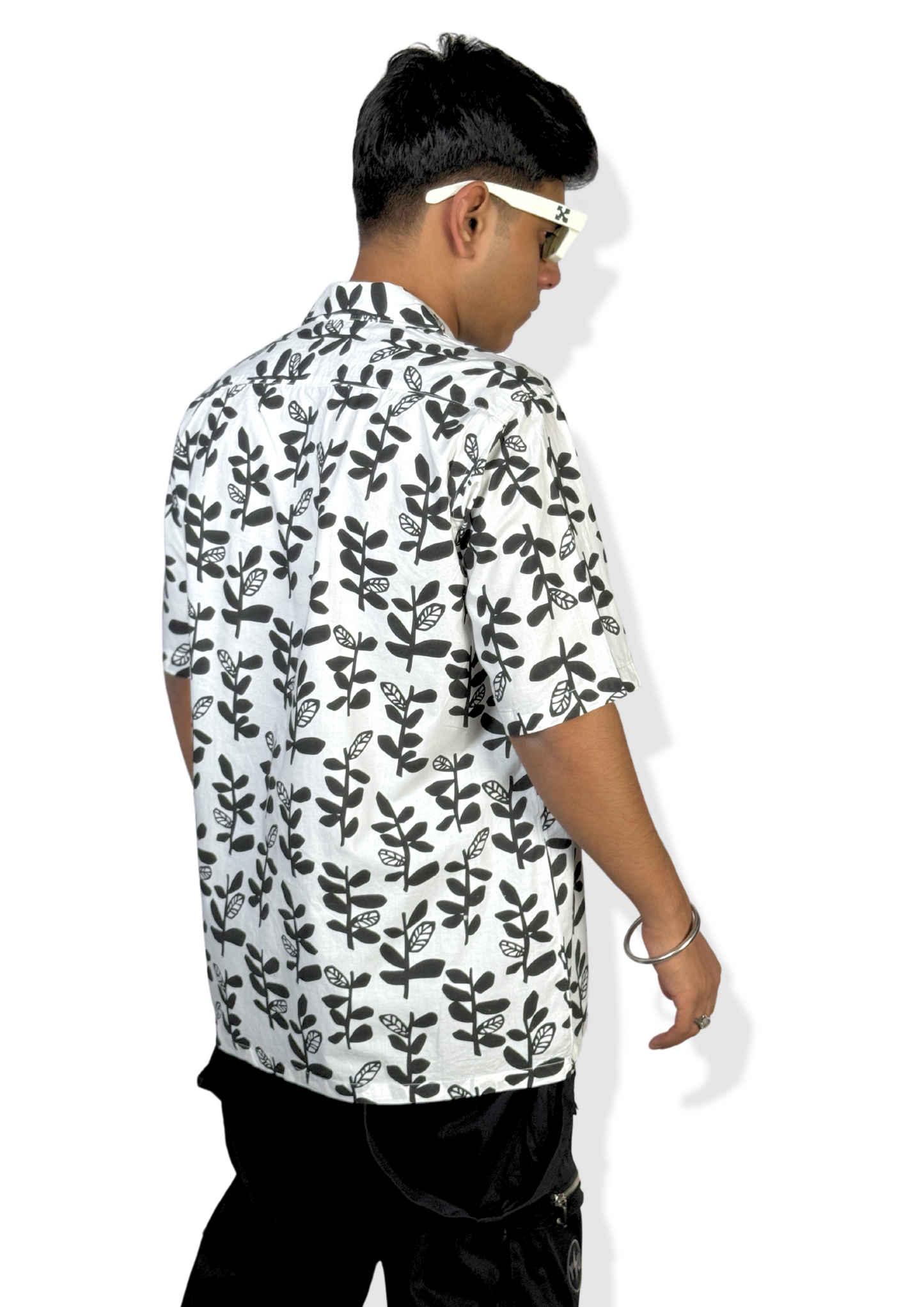 White-Black Leaves (RELAXED FIT SHIRT)